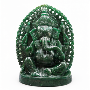Estatua de Ganapati tallada en Aventurina Verde Oscuro - Ídolo del Dios Ganesha en Cristales/Piedras Preciosas - Reiki/Chakra/Cura/Energía - 9 pulgadas - Product Image 2