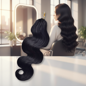 Extensioni per capelli umani all'uncinetto pre-looped senza cuciture, colore naturale, grezzi vergini, ondulati, all'ingrosso, per donna - Product Image 3