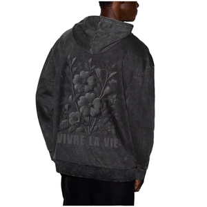 Sudadera con capucha transpirable lavada Vintage Unisex tela de rizo de algodón pesado personalizada para bordado sudadera holgada - Product Image 1