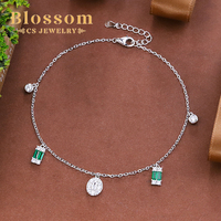 Bracelet de charme vintage en argent sterling 925 avec émeraude verte CZ pour femmes, fabriqué par Blossom CS Jewelry Factory