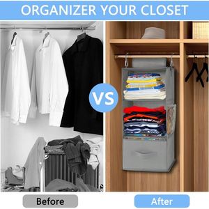 Foldable 3 Layer Hanging Storage <b>Shelf</b> Wardrobe Organizer with Strong <b>Hooks</b> Clothing Organization Bedroom Dorm Closet Organizer - Product Image 5