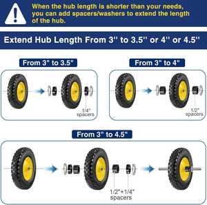 Roue de brouette anti-crevaison de 16 pouces, pleine, avec moyeu central de 3 pouces et tige de 3/4 pouce, avec graisseur, pour équipement de manutention - Product Image 4