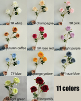 Hochwertige Hochzeits- und Festdekoration Künstliche Seidenrosen 3-Köpfiger Rosenstrauß Burgunderrote Rosenblüten