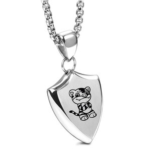 Stainless Steel Shield Pendant Necklace Engraved Cartoon Zodiac Animal Daily Wear <b>Gift</b> 25mm - Product Image 3