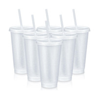 Gobelet en plastique PP transparent scintillant, écologique, jetable, avec logo personnalisable, avec couvercle et paille pour les fêtes d'anniversaire