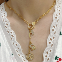 Colliers DIY personnalisés avec pendentifs en papier, 5 pièces, perles serrure, coeur, œil Hamsa fermoirs, à pince