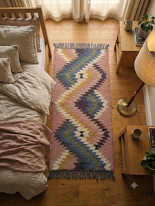 Tapis de couloir en laine et jute tissé à la main, style bohème tribal |   Tapis de couloir de style kilim géométrique pour chambre à coucher, salon, entrée, décoration de la maison - Product Image 3