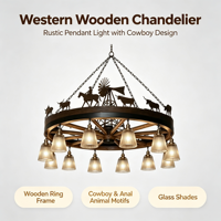 Lustre de plafond style ferme américaine avec roue de chariot, design découpé moulin à vent Longhorn, rustique, hauteur réglable