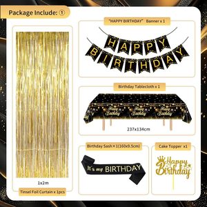 <strong>Black</strong> <strong>and</strong> <strong>Gold</strong> <strong>Birthday</strong> <strong>Decorations</strong> Happy <strong>Birthday</strong> Banner Fringe Curtain Tablecloth Bday Sash Crown for Men Women Bday Decor - Product Image 3
