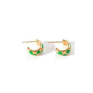 Boucles d'oreilles créoles en acier inoxydable plaqué or, motif étoile verte, bijoux tendance - Product Image 1