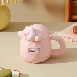 แก้วเซรามิคลายการ์ตูนรูปหมีน่ารัก แก้วกาแฟลายแมวพร้อมฝาปิดรูปสัตว์ 3 มิติ - Product Image 5