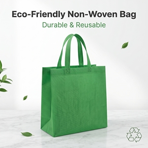Sac fourre-tout vert uni, sac cadeau en toile de coton vierge avec logo personnalisé et poignée - Product Image 1