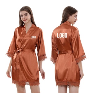 Peignoirs Kimono en Soie Satinée pour Femmes avec Logo Personnalisé, pour Mariée, <span class=keywords><strong>Demoiselle</strong></span> <span class=keywords><strong>d</strong></span>'<span class=keywords><strong>Honneur</strong></span>, Robes du Matin de Mariage, Luxe et Bordure en Dentelle - Product Image 3