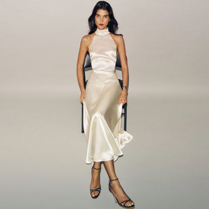 Vestido de Noche Elegante de Satén Francés de Alta Gama para Mujer, Transpirable, sin Mangas, con Cuello Halter, Ajustado a la Cintura, Ideal para Vacaciones - Product Image 1