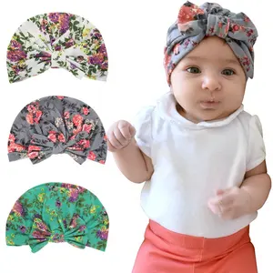 लोकप्रिय बेबी बच्चा बाल सामान पुष्प प्रिंट कपास टोपी बच्चे सिर पगड़ी Knotted बाल बैंड