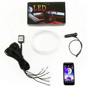 6M El Neon Draad Glasvezel Led Auto-interieur Strip Licht Met Telefoon App Controle Sfeer Licht