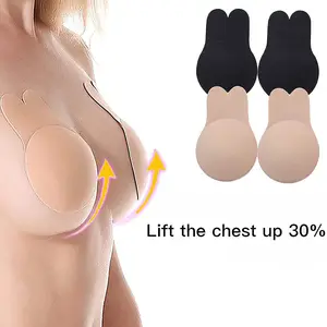 Dropshipping Silicone Adhesive Women Invisible Push Up Bra Nipple Cover Breast Pasties Reusable Lift Up Tape Rabbit Bra 4xl 5xl