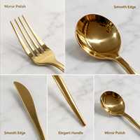 Cuillère, fourchette et couteau modernes en acier inoxydable à long manche doré pour hôtel, restaurant, couverts individuels