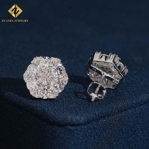 Luxury Iced Out Honey Comb Setting Round Cluster <b>Stud</b> <b>Earrings</b> 925 <b>Silver</b> Screw Back Heavy Handmade Bling <b>Earrings</b> for Men Women - Product Image 3