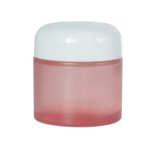 Nouveau pot en verre cosmétique à large ouverture de 50 ml (2 oz) de couleur rose givrée avec couvercle blanc - Product Image 1