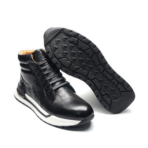Bottines pour hommes en cuir véritable, bout rond, à lacets, respirantes, chaussures décontractées toutes saisons - Product Image 4