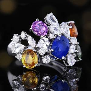 Bague en saphir naturel de couleur fantaisie 4,26 carats, or massif 18 carats incrusté de 18 saphirs blancs, bijoux de haute qualité pour femmes, vente en gros - Product Image 2