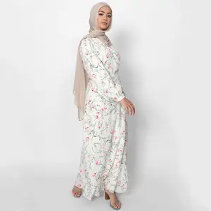 Mütevazı İslami giyim uzun Maxi çiçek baskılı elbise müslüman uzun elbise rahat elbise
