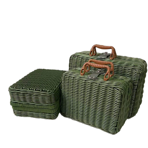 Cesta de pícnic de ratán rectangular de estilo rural con doble ASA Cesto de almacenamiento de alimentos al aire libre lindo <span class=keywords><strong>para</strong></span> acampar y picnics - Product Image 5