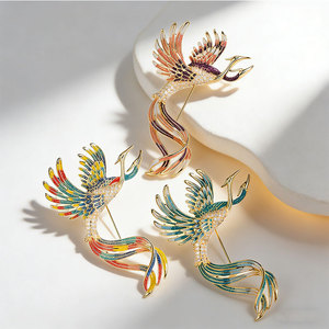 Broche de Fénix Chino de Lujo al por Mayor de Alta Calidad, Broche Floral de Pájaro con Esmalte Colorido y Microincrustaciones de Cristal CZ - Product Image 4