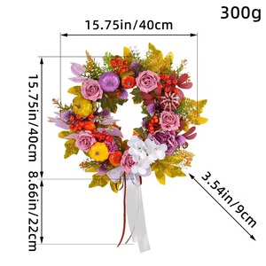 Festival de la récolte d'automne, Thanksgiving, décoration de porte d'entrée, décoration de ferme rurale, roses, couronne de citrouilles - Product Image 4