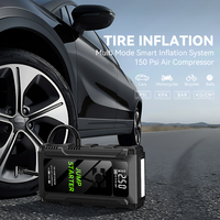 Démarreur de voiture portable K09 avec compresseur d'air, booster de batterie 12V et gonfleur de pneus, batterie externe d'urgence