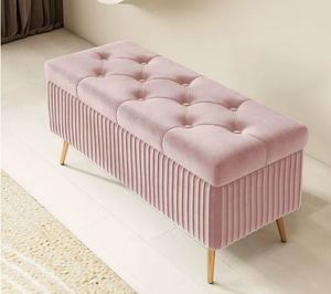 Banco de almacenamiento tapizado en terciopelo de forma alargada para el hogar, ideal para la entrada o como banco para cambiar zapatos y probador. - Product Image 3