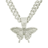 Chaîne cubaine 13 mm Iced Out avec pendentif papillon en alliage et strass, collier ras du cou style Hip Hop