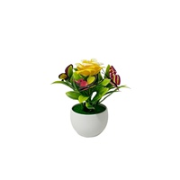 Miniatur Bonsai Kupu-kupu Bunga Mawar Tunggal dengan Efek Riak Air, Tanaman Plastik Kreatif untuk Dekorasi Meja Dalam Ruangan, Hadiah Tanaman Hijau