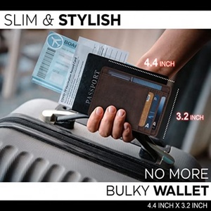 Slim Vegetable Tanning Leather Card Holder RFID Blocking Custom Logo with 5 Credit Card Slots and 1 ID Window <b>Purse</b> - Product Image 3