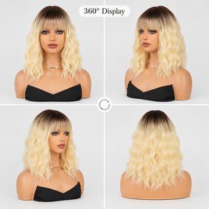 Perruque Blonde Ondulée Effet Mouillé <span class=keywords><strong>avec</strong></span> <span class=keywords><strong>Frange</strong></span> pour Femme, Longue, Bouclée, Synthétique Texturée, Résistante à la Chaleur, Bonnet Ajustable, Idéale pour Fêtes Costumées et Cosplay - Product Image 4
