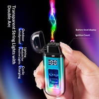 Briquet électronique à double arc étanche et coupe-vent à coque transparente, affichage du niveau de batterie, alimenté par USB
