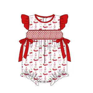 Hot Bán Bé Bong Bóng Romper 100% Bông Vải Đáng Yêu Cherry In Tre Bé Bodysuit Bé Cô Gái Romper