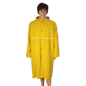 Fabricação amarelo pvc poliéster mens longo jaqueta heavy duty reutilizável raincoat agricultura fazenda uma peça raincoat