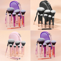 Lot de 10 Pinceaux de Maquillage de Voyage à Manche Court, Kit Complet Outils de Maquillage Professionnels avec Étiquette Privée, Mini Set avec Trousse