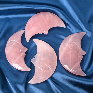 Vente en gros de sculptures de pierres précieuses naturelles en quartz rose en forme de visage de lune pour la décoration de la maison - Product Image 2