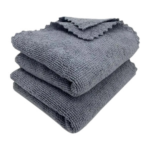 Custom Made <b>Microfiber</b> Kitchen Cleaning <b>Towel</b> Solid Color Rectangle Lint Resistant Thickened Polyester Nylon With Lace Trim - Product Image 2