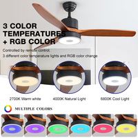 Vente en gros de ventilateur de plafond moderne à LED RVB de 42 48 52 pouces pour haut-parleur Bluetooth Télécommande en bois pour intérieur de restaurant à la maison