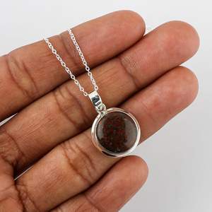 Gemkora <b>Dinosaur</b> Bone Crystal Pendant <b>Necklace</b> Natural Stone Round Cabochon Bezel Setting Unisex Everyday Wear - Product Image 4