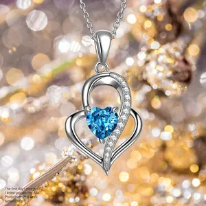 Necklace Women Luxury 925 Sterling Silver Women Jewelry Blue Ocean Love Heart Crystal Pendant Necklace