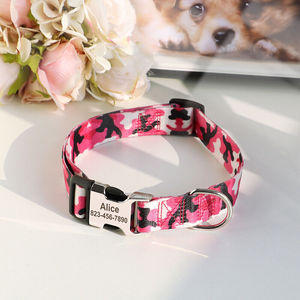 Dog Collar Camouflage Pink Personalized Engraved Semi Metal Buckle Medium Size Fashion Pet Accessory - Product Image 2