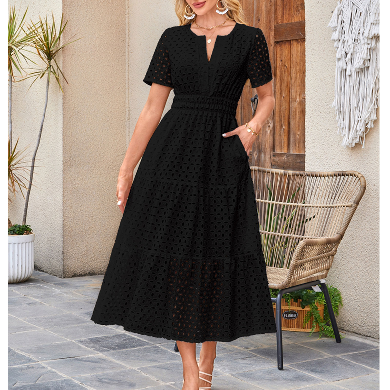 white christmas dresses Women's 100% Cotton White and Gold Maxi Summer Dress with Built-in Lining