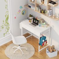 Bureau d'écriture pour la maison ou le bureau YZ de 32 pouces, petit bureau d'ordinateur blanc avec tiroir de rangement en tissu et sac, en bois et en métal