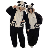 Pijamas de una Pieza para Parejas, Otoño e Invierno, Felpa Gruesa, Diseño de Panda de Dibujos Animados, con Cremallera y Capucha, Conjuntos de Pijamas