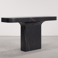 Table console monolithique en marbre unique, plateau rectangulaire arrondi, mobilier d'entrée contemporain de luxe pour la maison de rêve